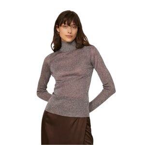 Tory Burch Metallic Knit Turtleneck Top Long Sleeves Size Large